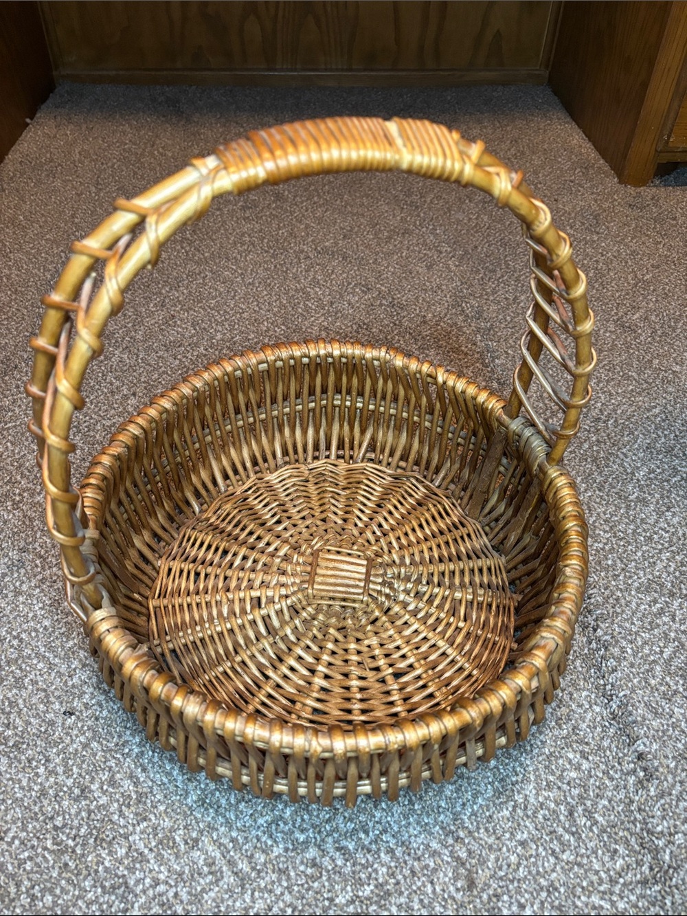 Woven Rattan Basket with Handle - Brown